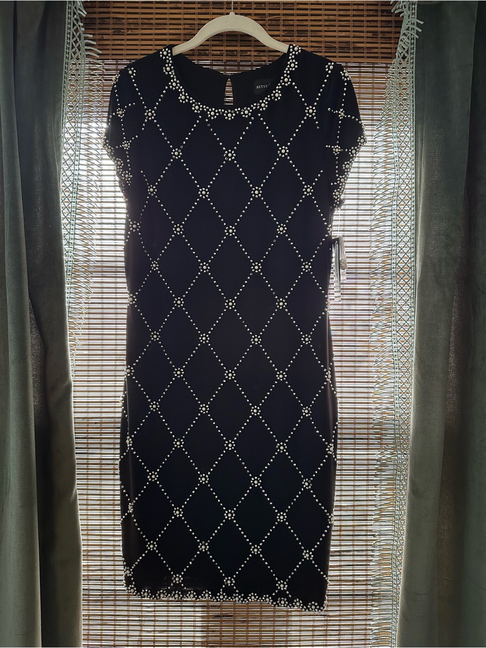 Betsy & Adam Black Rhinestone Cocktail Dress NWT Size 12
